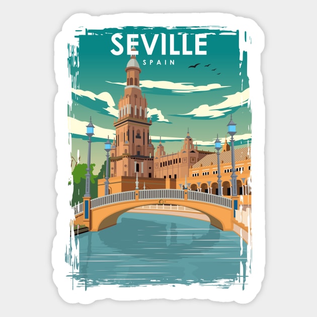 Seville Spain Vintage Minimal Retro Travel Poster Sticker by jornvanhezik